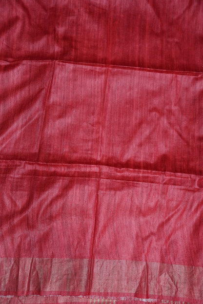 Pure Giccha Silk Saree – Monochrome Paisley Floral Weave with Ruby Red Border