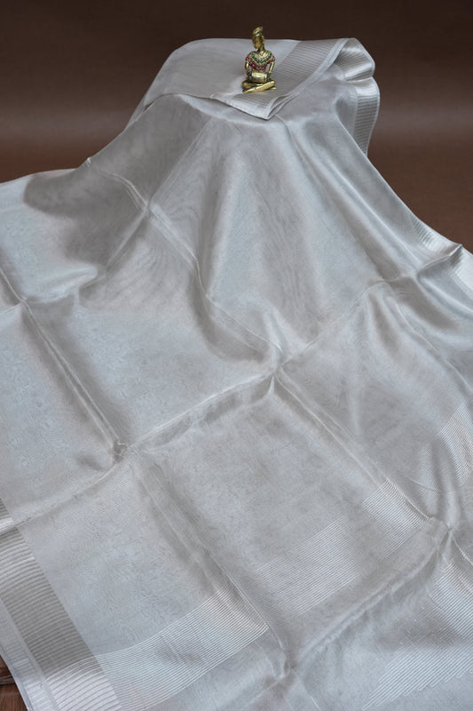 Premium Tissue Silk Saree – Timeless Silver Elegance