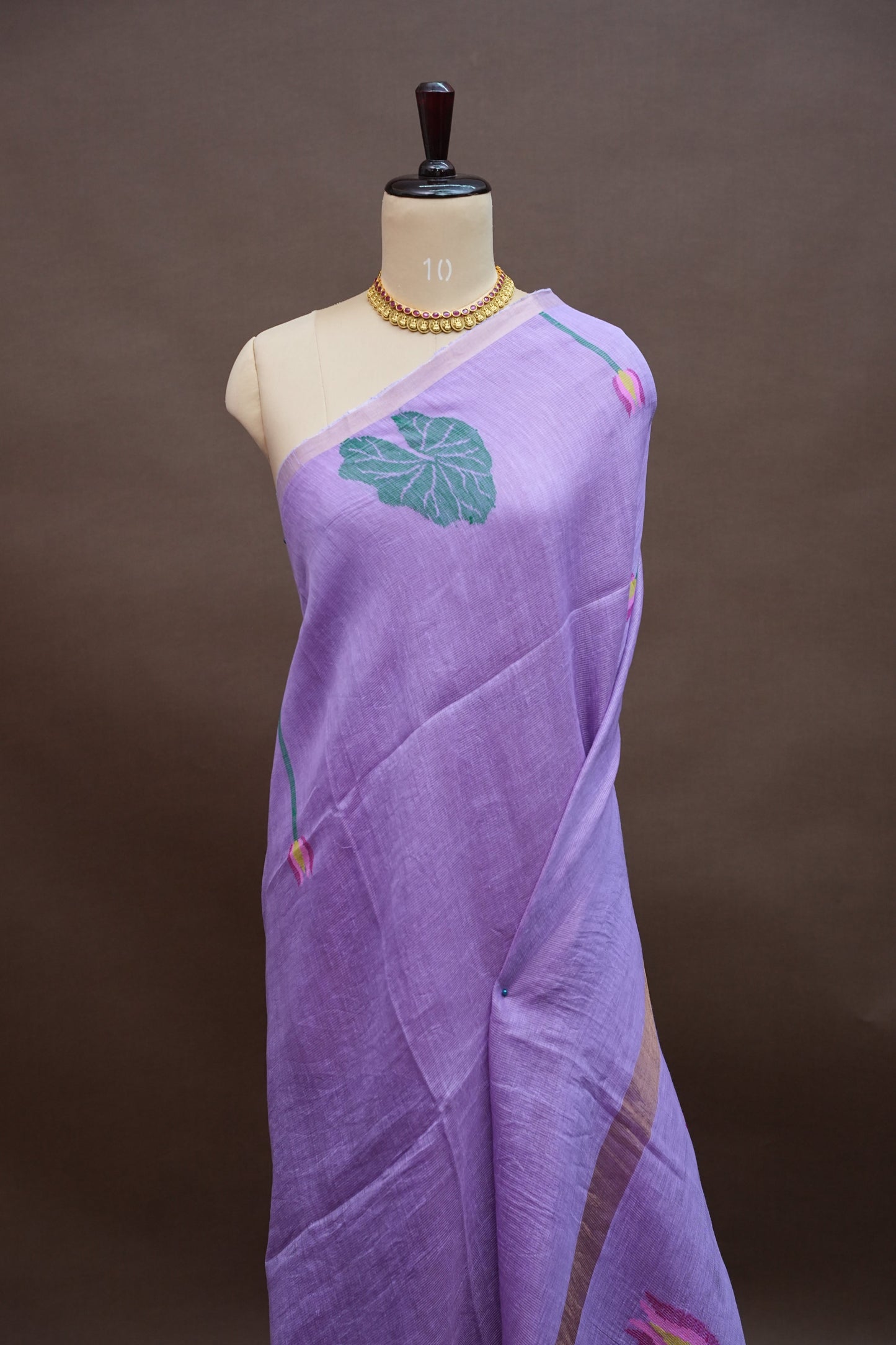 Pure Silk Linen Tissue Handwoven Jamdani Saree – Lavender with Floral Jamdani Weaving