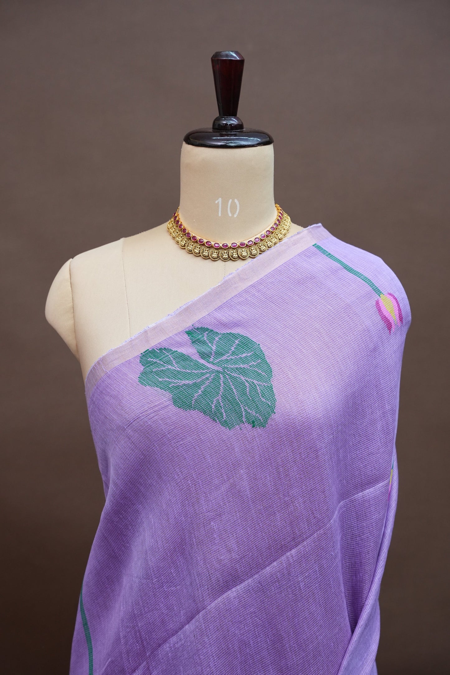 Pure Silk Linen Tissue Handwoven Jamdani Saree – Lavender with Floral Jamdani Weaving