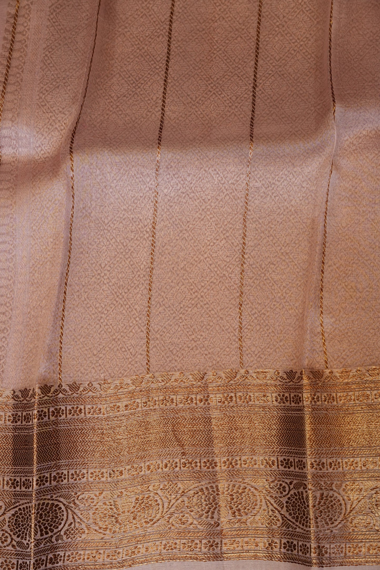 Pure Banarasi Organza(Kora) Silk Handloom Saree with Antique Gold Zari Buttas & Border – Baby Pink | Silk Mark Certified