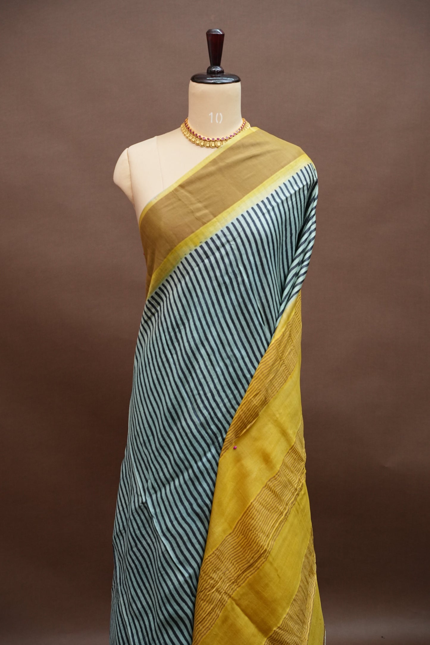 Pure Tussar Silk Saree Steel Grey with Lemon Yellow Pallu|Silk Mark Certified