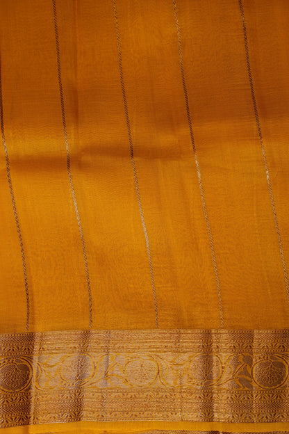 Pure Banarasi Organza(Kora) Silk Handloom Saree with Antique Gold Zari Buttas & Border – Champagne Gold & Mustard | Silk Mark Certified