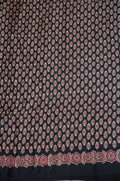 Pure Modal Silk Saree in Black with Ajrakh Block Prints