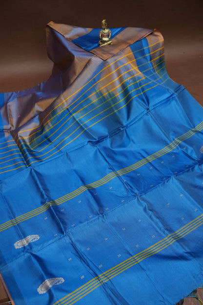 Vegan Silk Saree – Brown and Blue