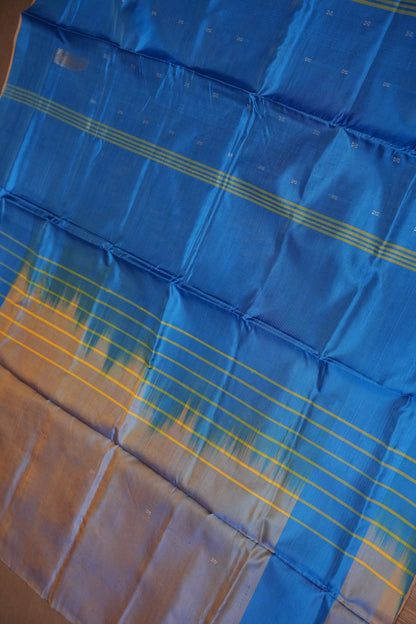 Vegan Silk Saree – Brown and Blue