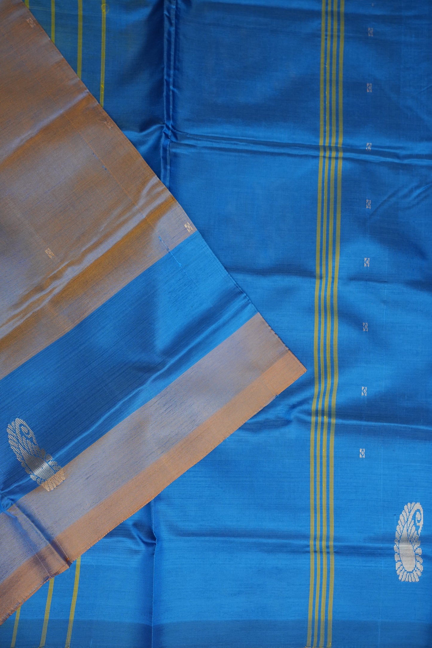 Vegan Silk Saree – Brown and Blue
