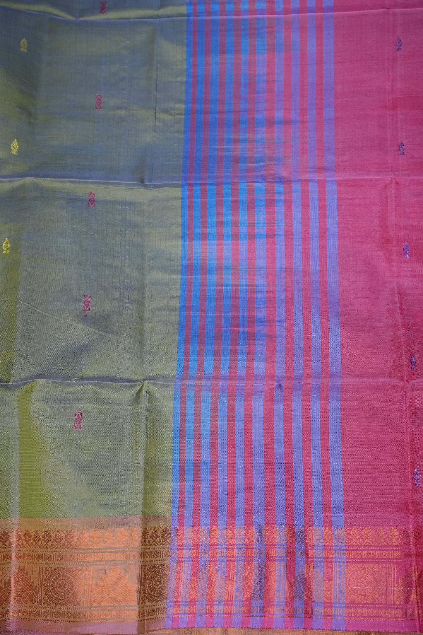 Vegan Silk Saree – Dual Toned Olive Green