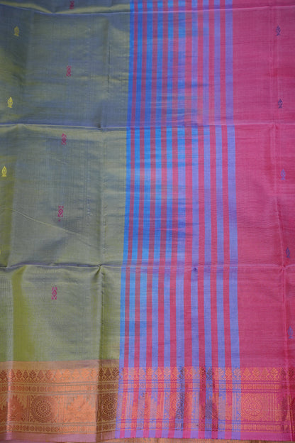 Vegan Silk Saree – Dual Toned Olive Green