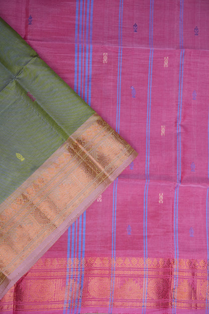 Vegan Silk Saree – Dual Toned Olive Green