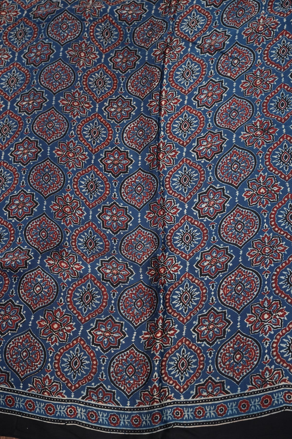Pure Modal Silk Saree in Indigo Blue with Ajrakh Block Print Pallu