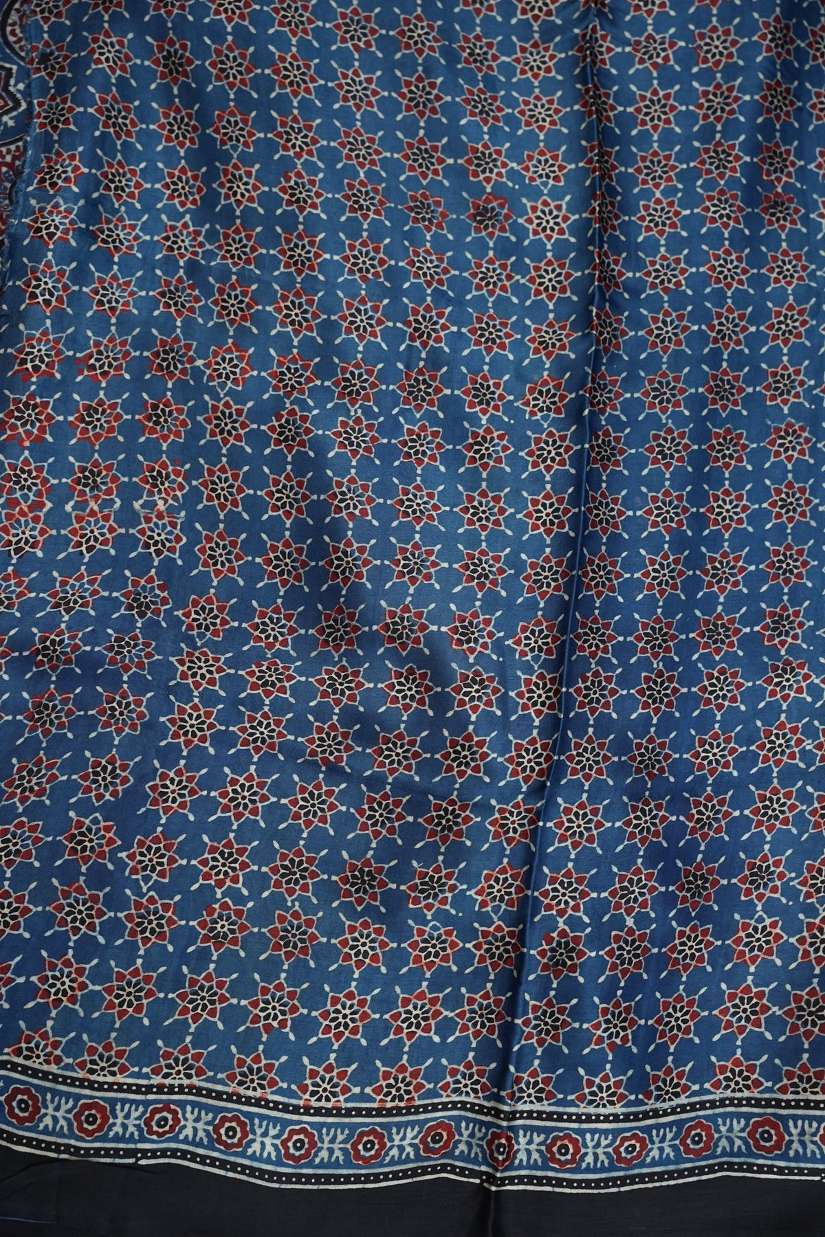 Pure Modal Silk Saree in Indigo Blue with Ajrakh Block Print Pallu