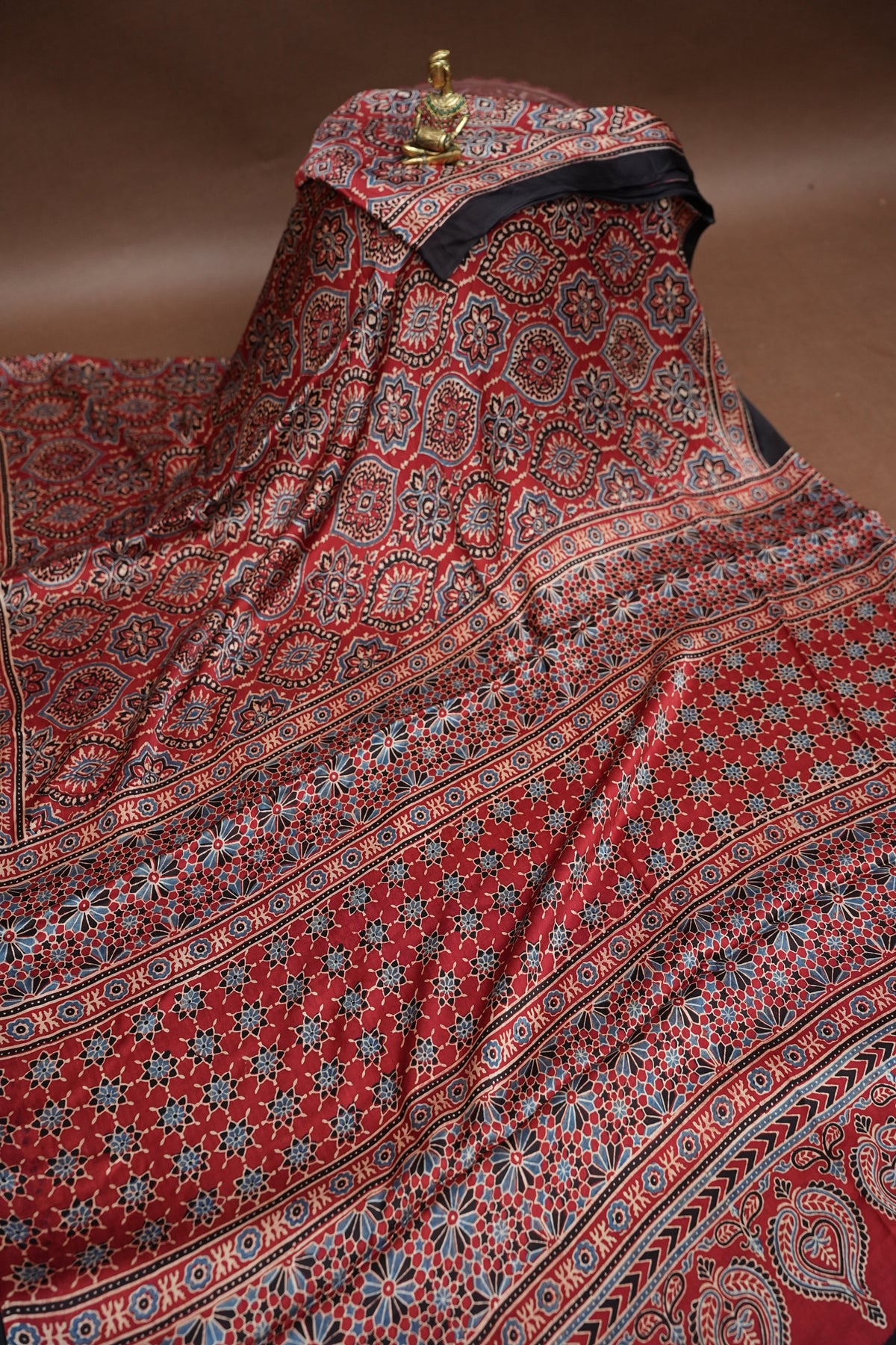 Pure Modal Silk Saree in Maroon with Ajrakh Block Print Pallu