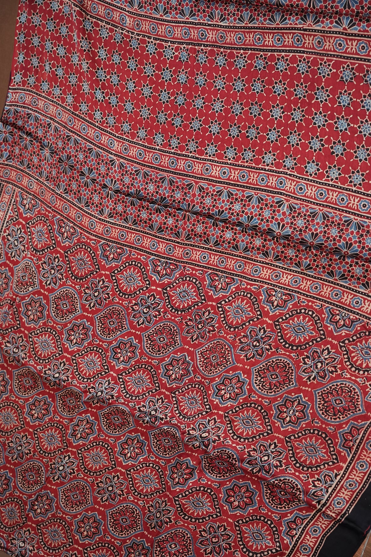 Pure Modal Silk Saree in Maroon with Ajrakh Block Print Pallu