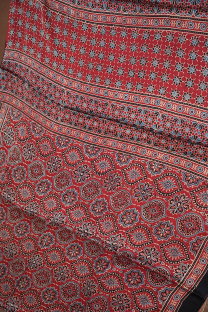 Pure Modal Silk Saree in Maroon with Ajrakh Block Print Pallu