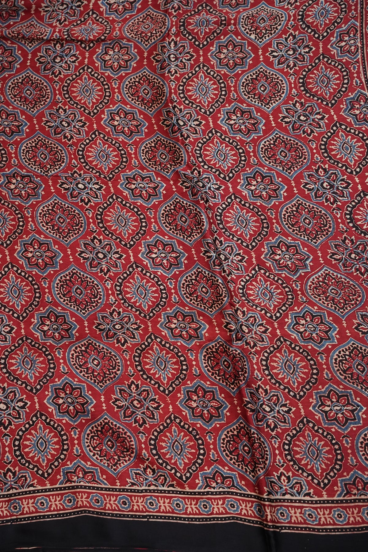 Pure Modal Silk Saree in Maroon with Ajrakh Block Print Pallu