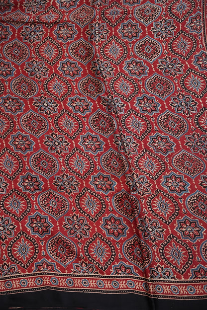 Pure Modal Silk Saree in Maroon with Ajrakh Block Print Pallu