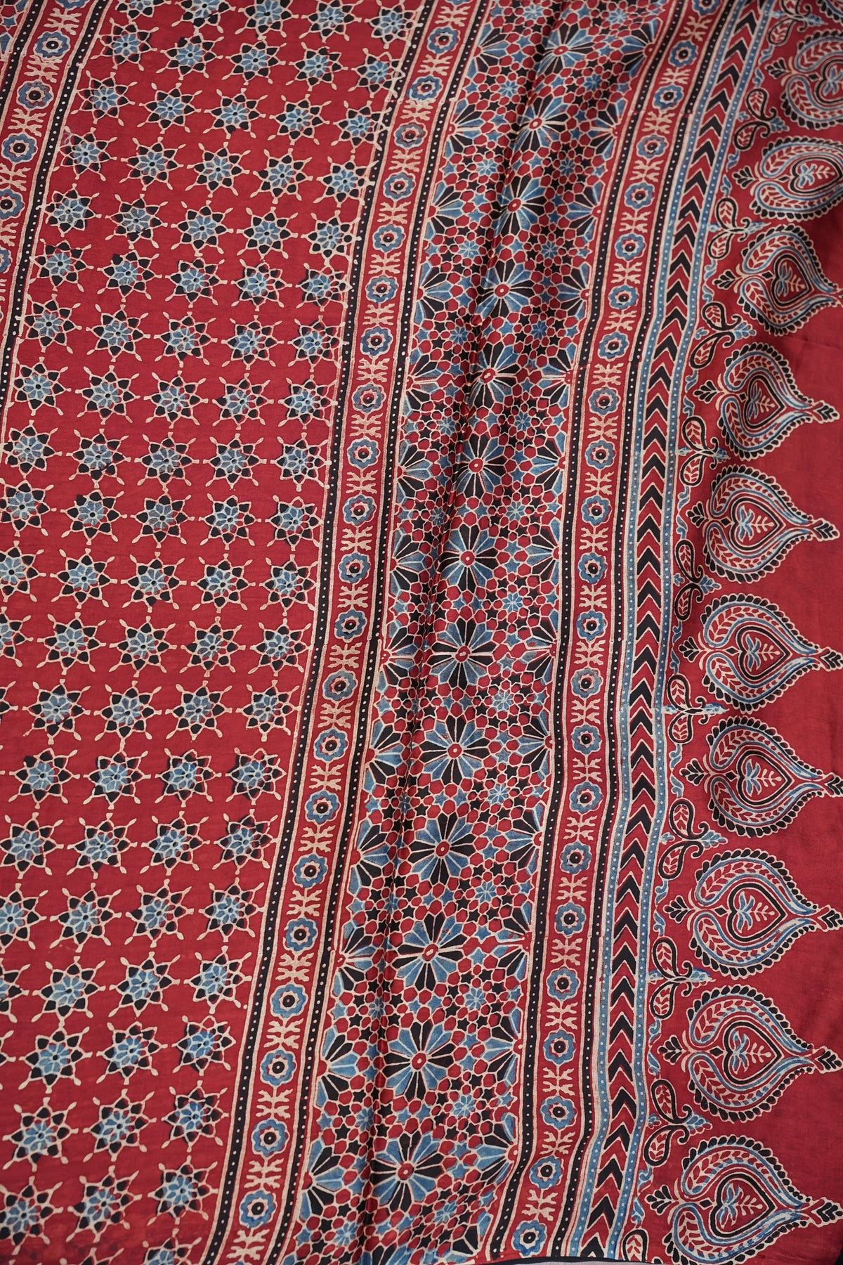 Pure Modal Silk Saree in Maroon with Ajrakh Block Print Pallu