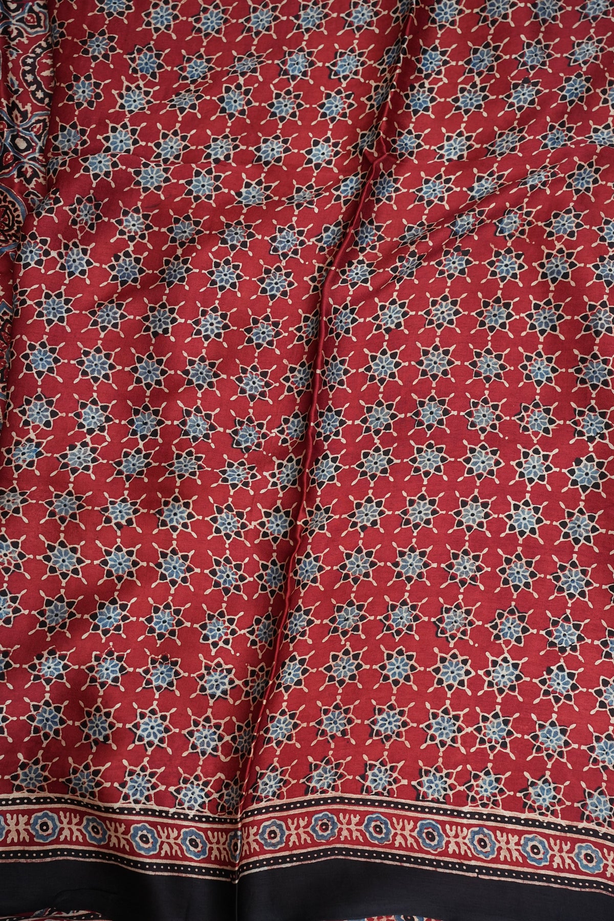 Pure Modal Silk Saree in Maroon with Ajrakh Block Print Pallu