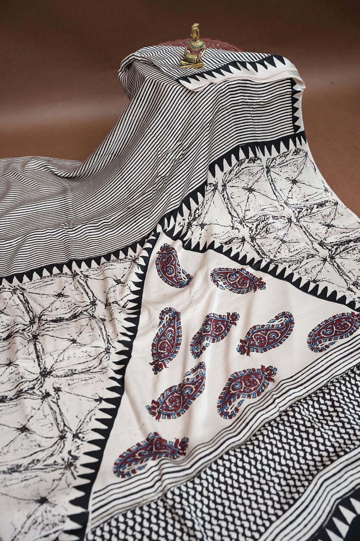Pure Modal Silk Saree in Black & White with Geometric Block Prints
