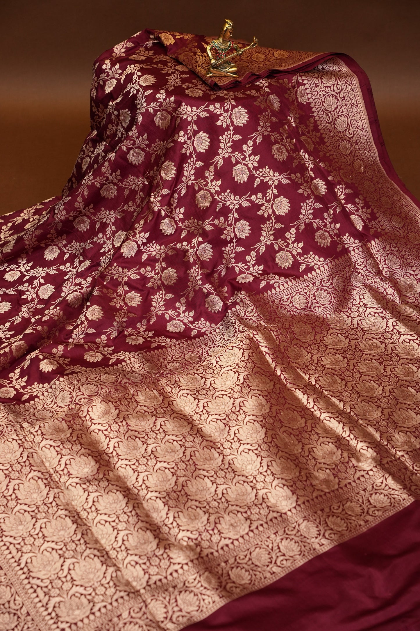 Pure Handloom Silk Katan Banaras Saree - Maroon|Silk Mark Certified