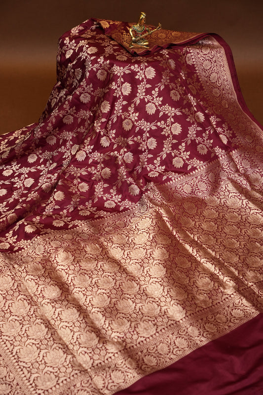 Pure Handloom Silk Katan Banaras Saree - Maroon|Silk Mark Certified