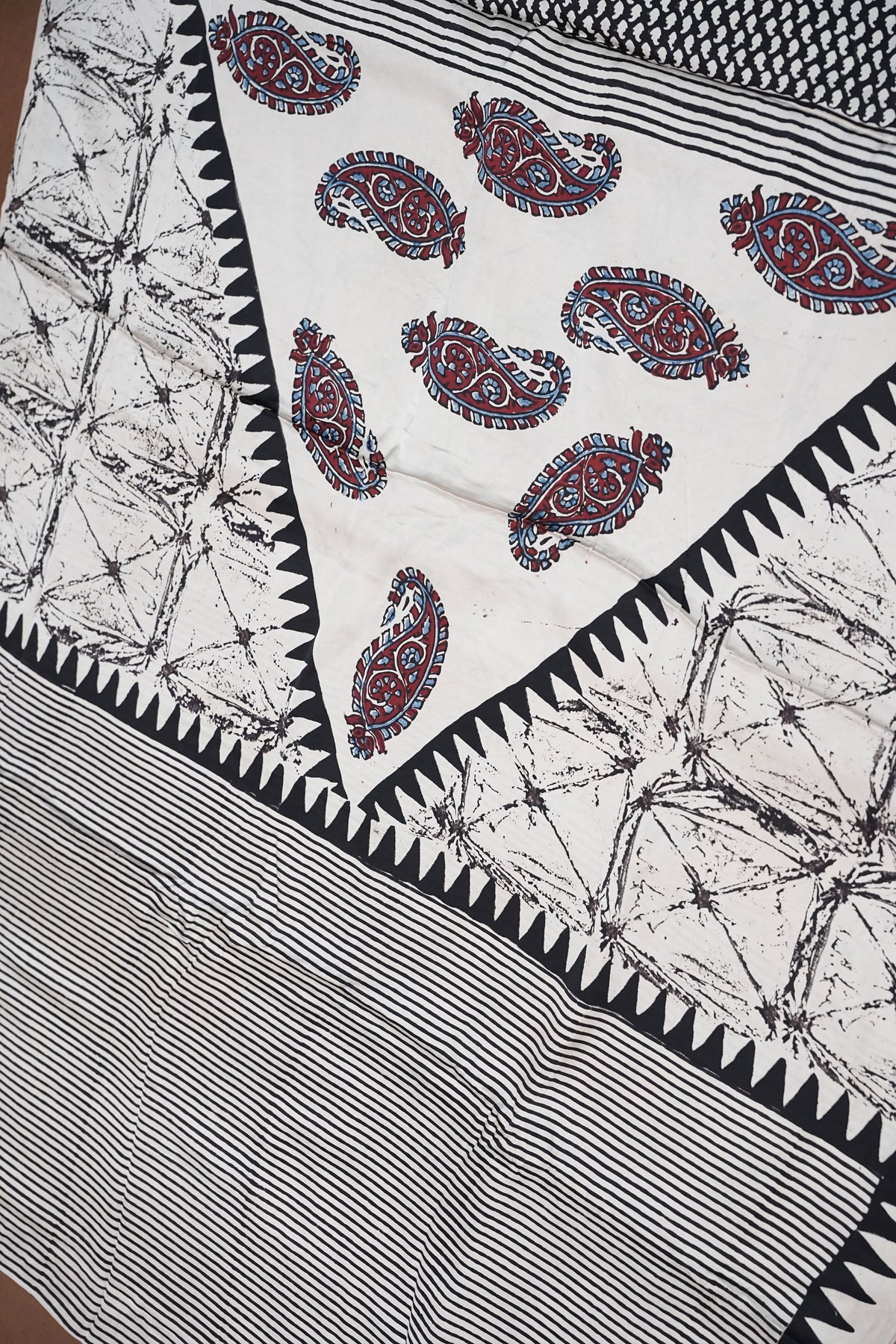Pure Modal Silk Saree in Black & White with Geometric Block Prints