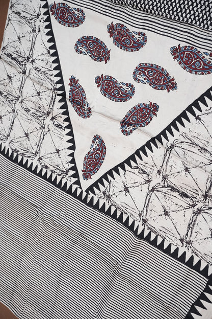 Pure Modal Silk Saree in Black & White with Geometric Block Prints