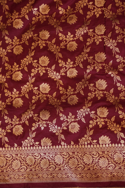 Pure Handloom Silk Katan Banaras Saree - Maroon|Silk Mark Certified