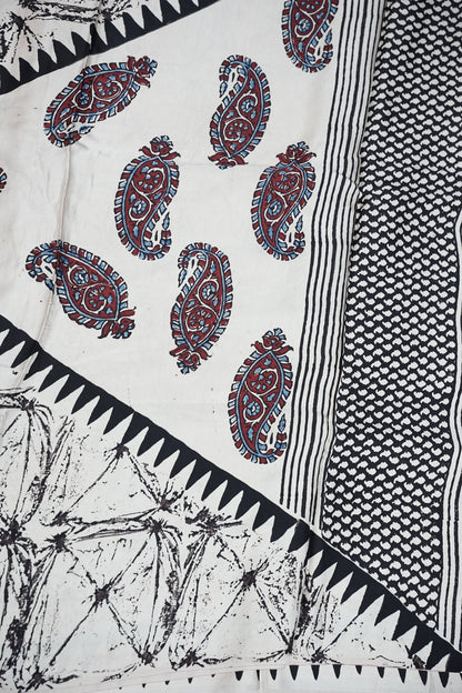 Pure Modal Silk Saree in Black & White with Geometric Block Prints