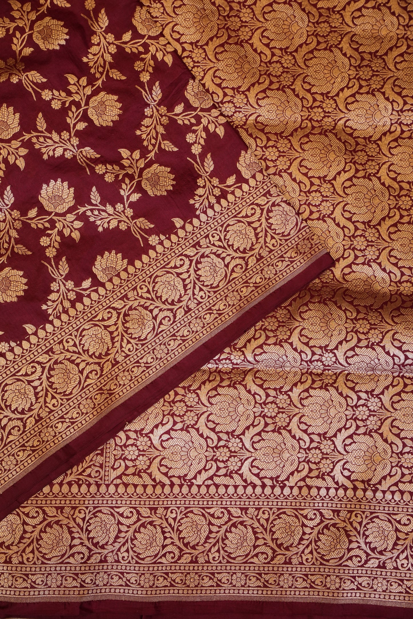 Pure Handloom Silk Katan Banaras Saree - Maroon|Silk Mark Certified