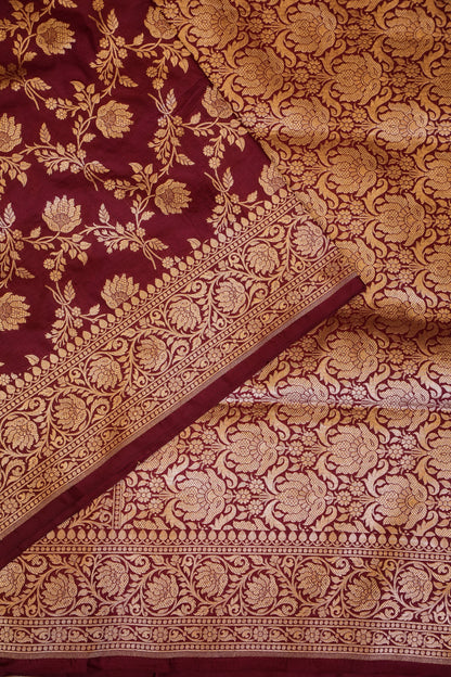 Pure Handloom Silk Katan Banaras Saree - Maroon|Silk Mark Certified