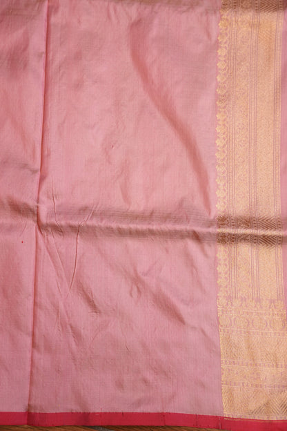Pure Handloom Silk Katan Banaras Saree - Pinkish Peach|Silk Mark Certified