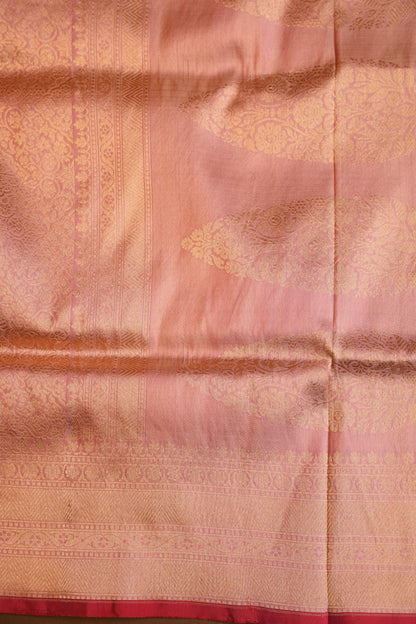 Pure Handloom Silk Katan Banaras Saree - Pinkish Peach|Silk Mark Certified
