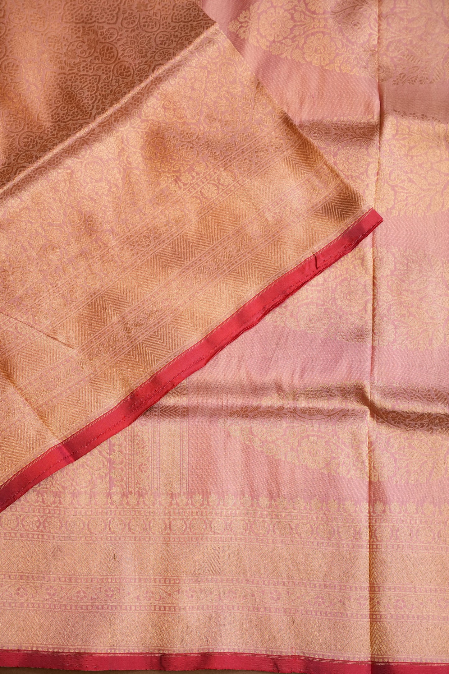 Pure Handloom Silk Katan Banaras Saree - Pinkish Peach|Silk Mark Certified