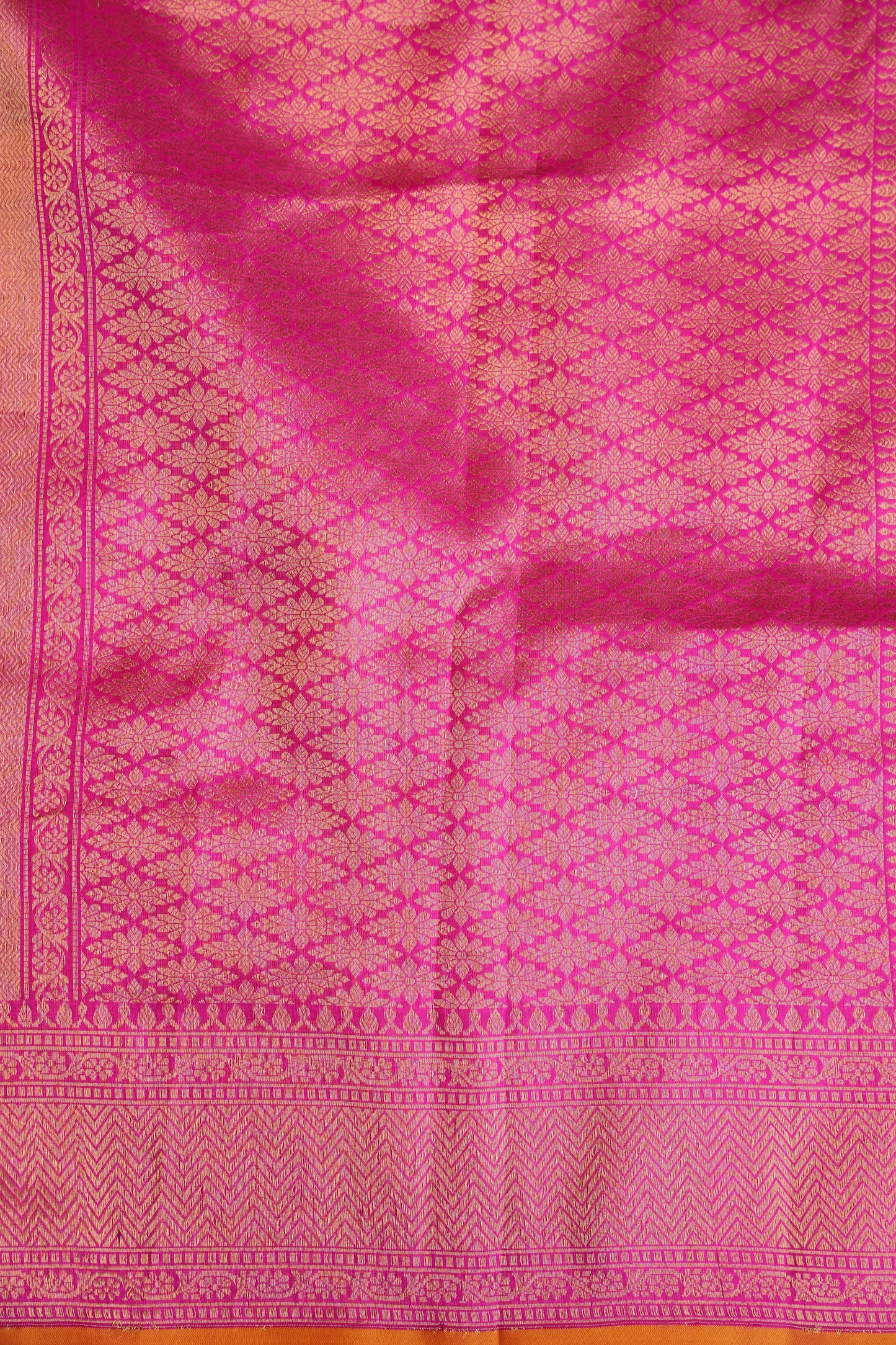 Pure Handloom Silk Katan Banaras Saree - Hot Pink|Silk Mark Certified