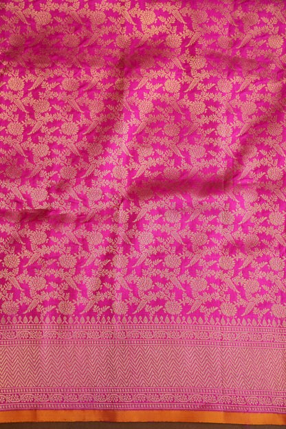 Pure Handloom Silk Katan Banaras Saree - Hot Pink|Silk Mark Certified