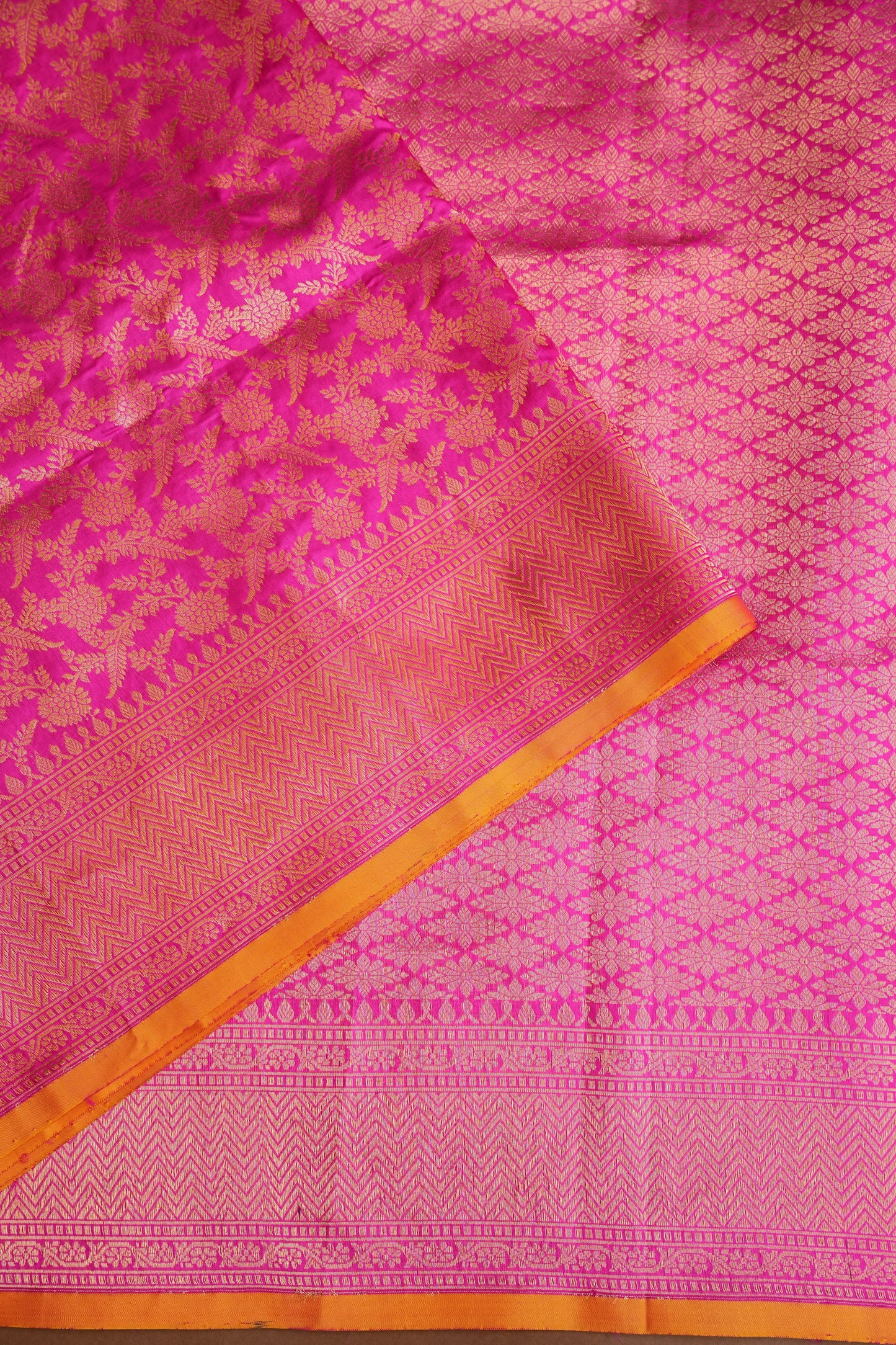 Pure Handloom Silk Katan Banaras Saree - Hot Pink|Silk Mark Certified
