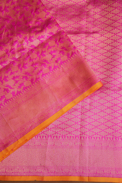 Pure Handloom Silk Katan Banaras Saree - Hot Pink|Silk Mark Certified