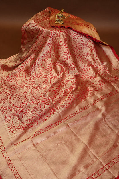 Pure Handloom Silk Katan Banaras Saree - Red|Silk Mark Certified
