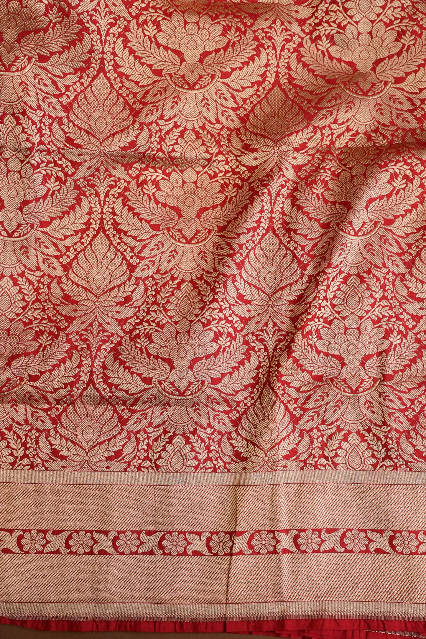 Pure Handloom Silk Katan Banaras Saree - Red|Silk Mark Certified