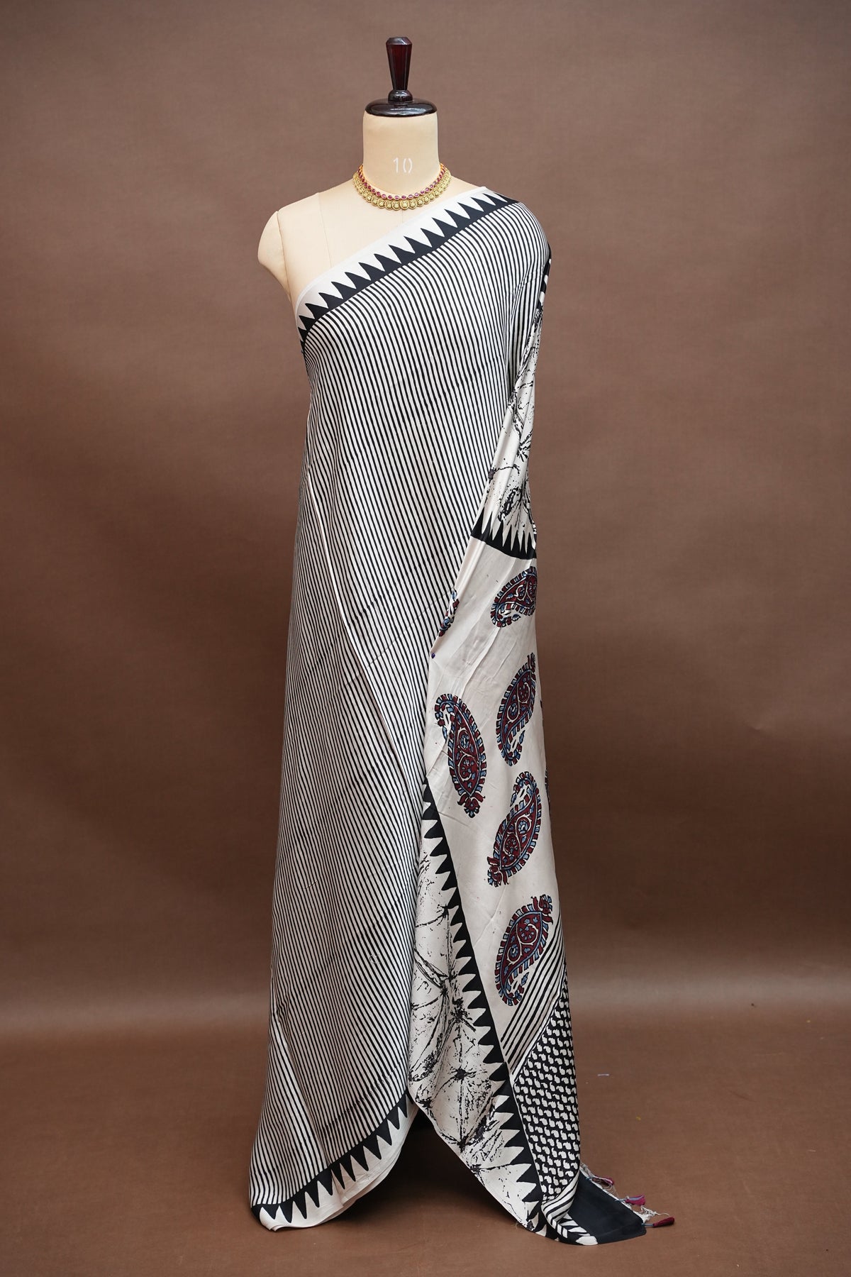Pure Modal Silk Saree in Black & White with Geometric Block Prints