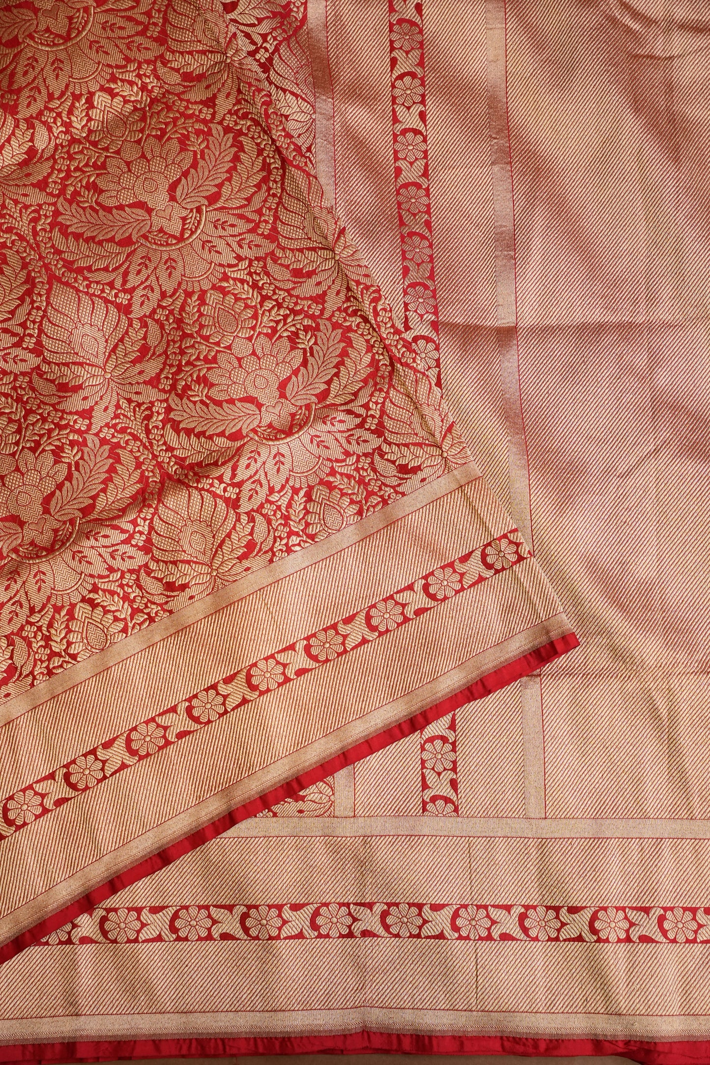 Pure Handloom Silk Katan Banaras Saree - Red|Silk Mark Certified