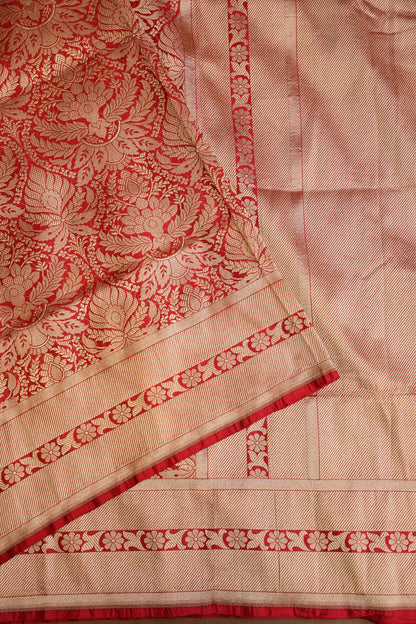 Pure Handloom Silk Katan Banaras Saree - Red|Silk Mark Certified