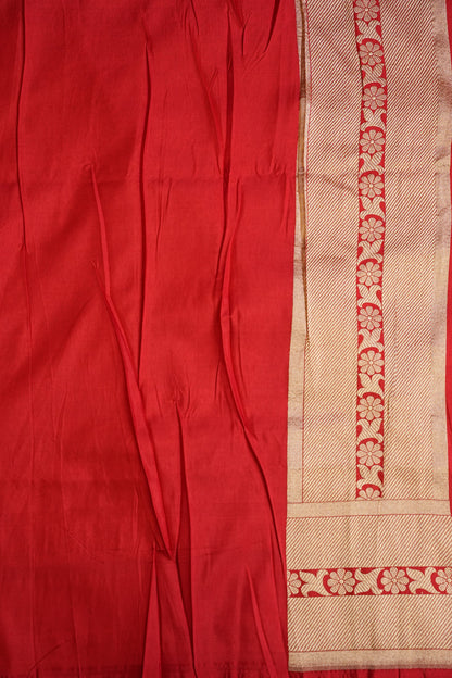 Pure Handloom Silk Katan Banaras Saree - Red|Silk Mark Certified