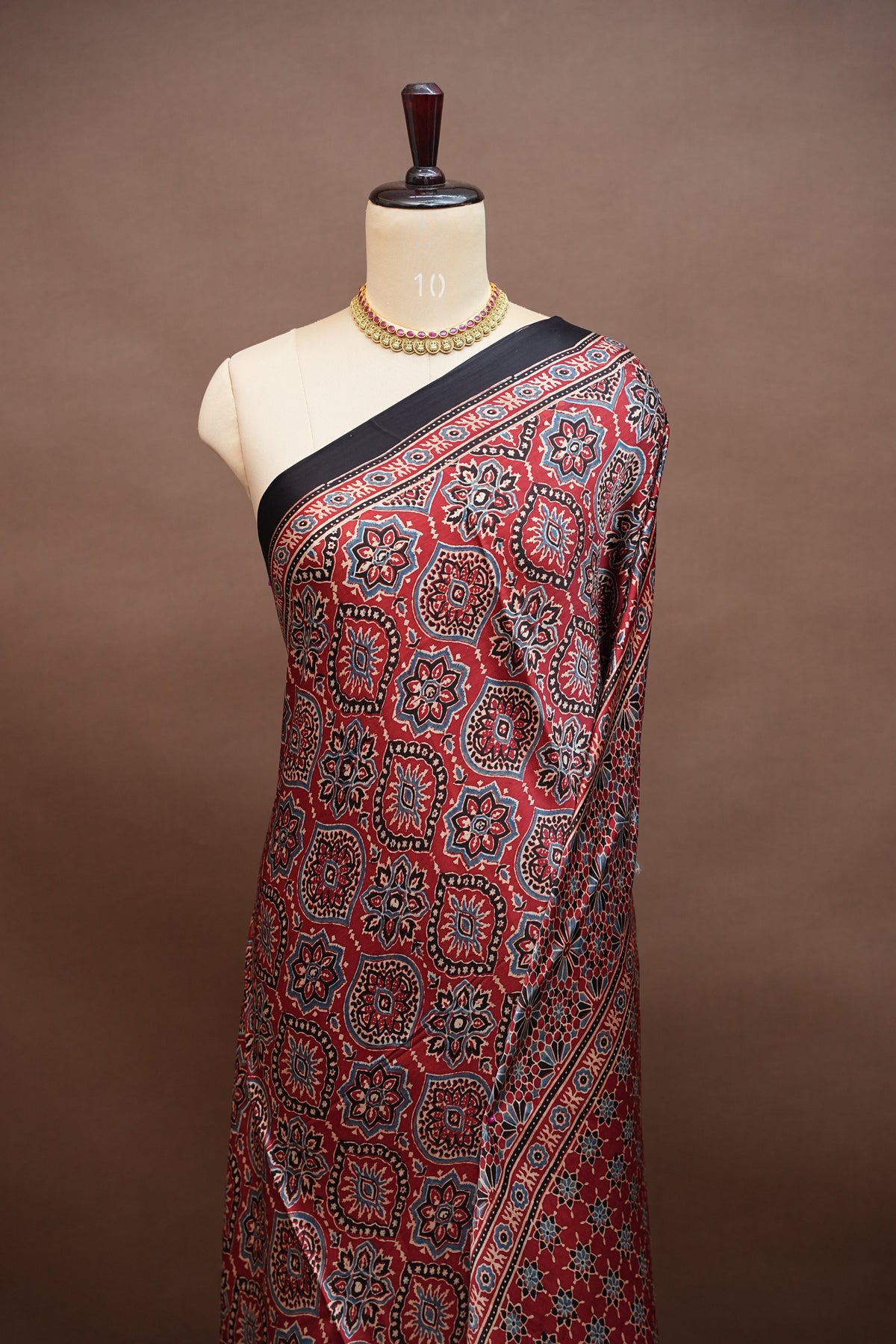 Pure Modal Silk Saree in Maroon with Ajrakh Block Print Pallu