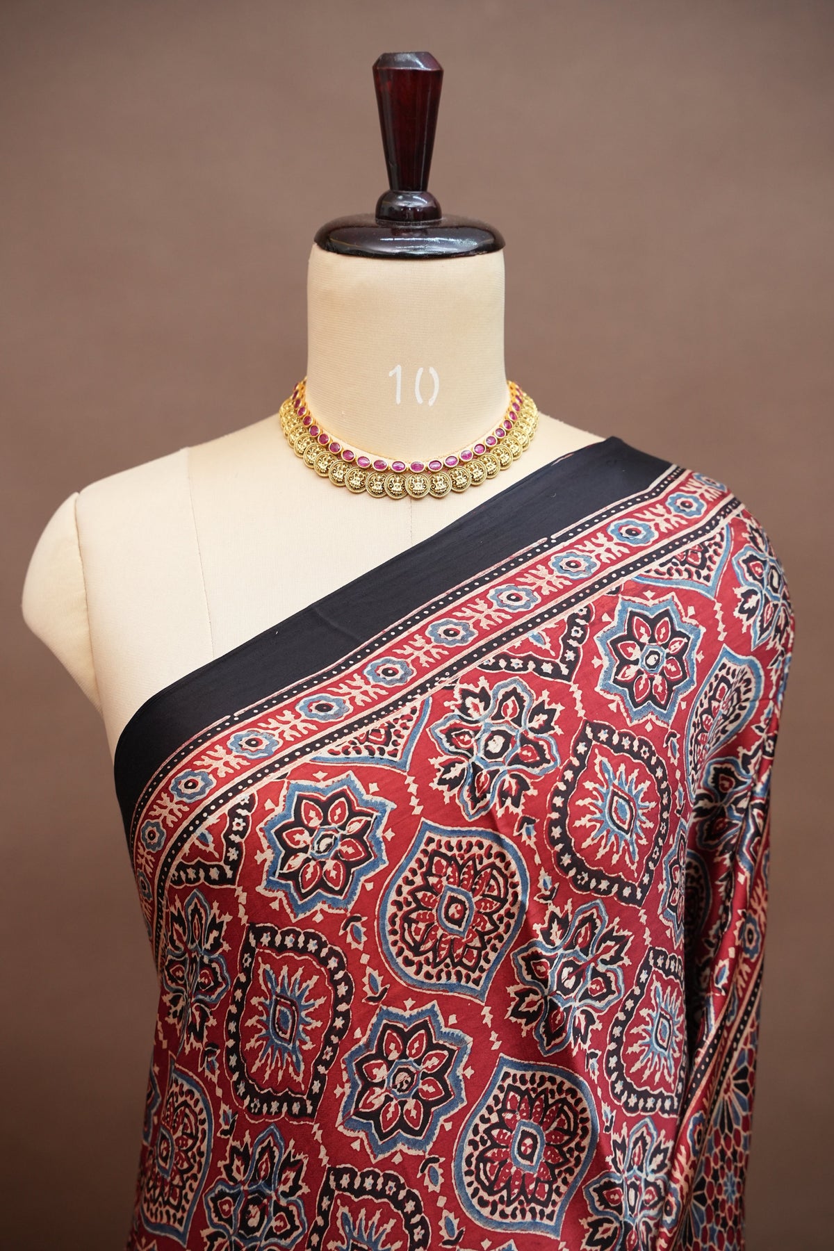 Pure Modal Silk Saree in Maroon with Ajrakh Block Print Pallu