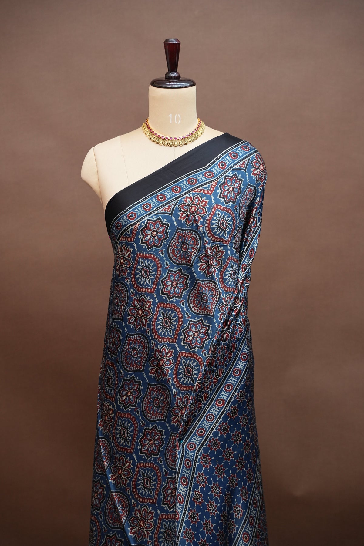 Pure Modal Silk Saree in Indigo Blue with Ajrakh Block Print Pallu