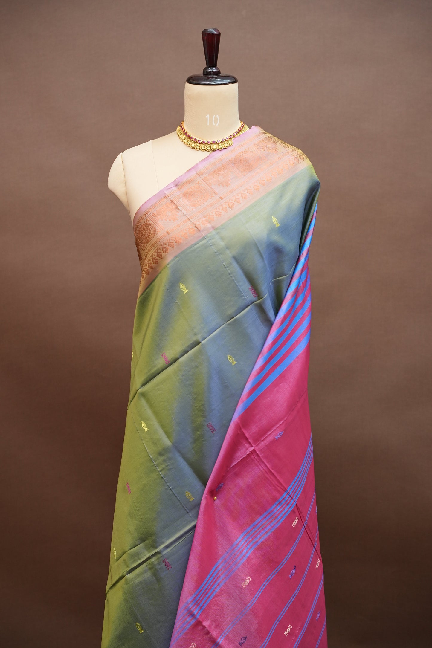 Vegan Silk Saree – Dual Toned Olive Green