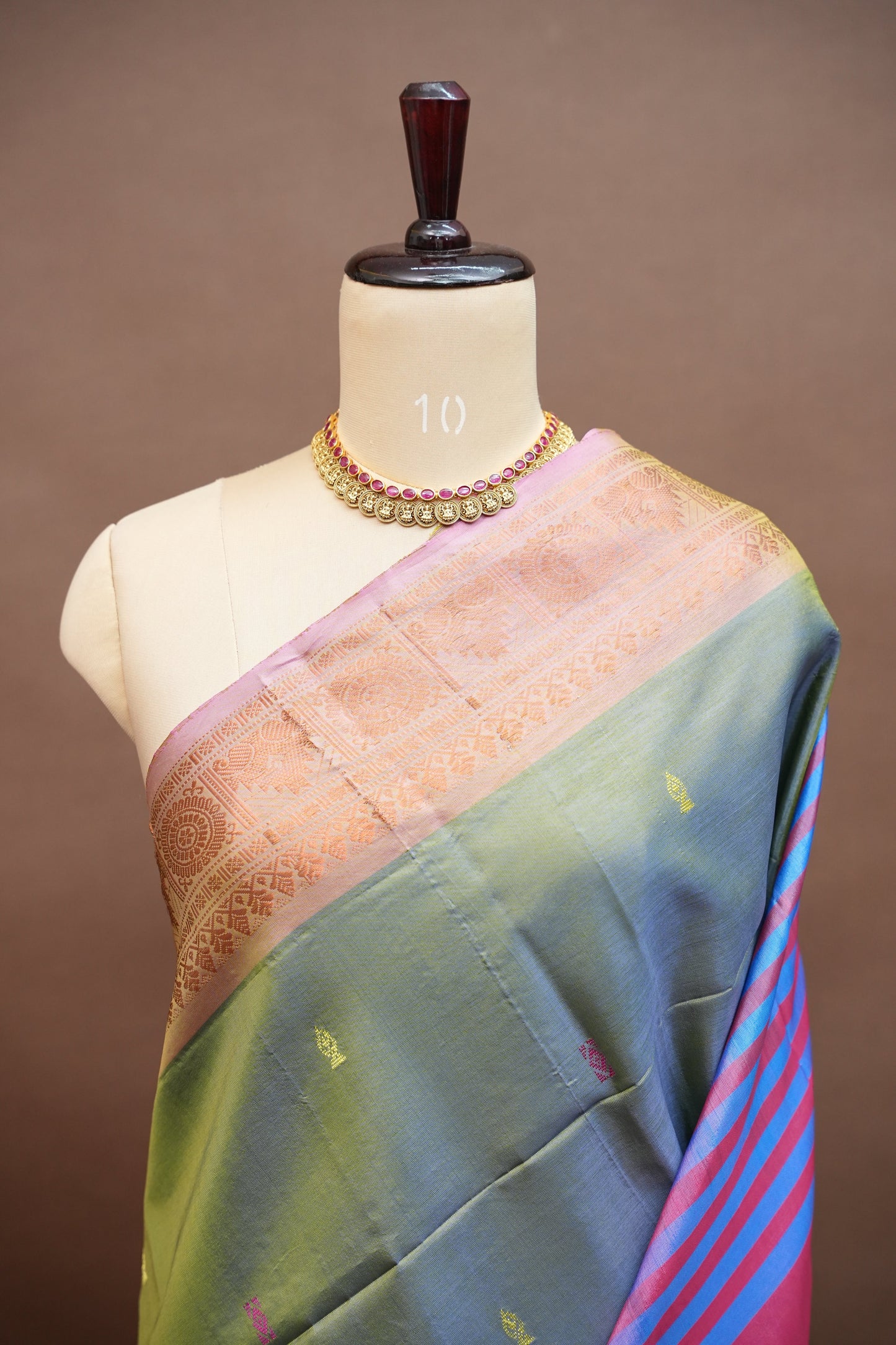 Vegan Silk Saree – Dual Toned Olive Green